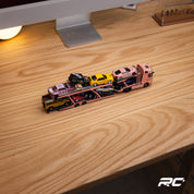 1/64 Shadow Pro Mercedes-Benz Actros Double Level Trailer with Lexus LFA #23 Pink Pig Diecast Car Model