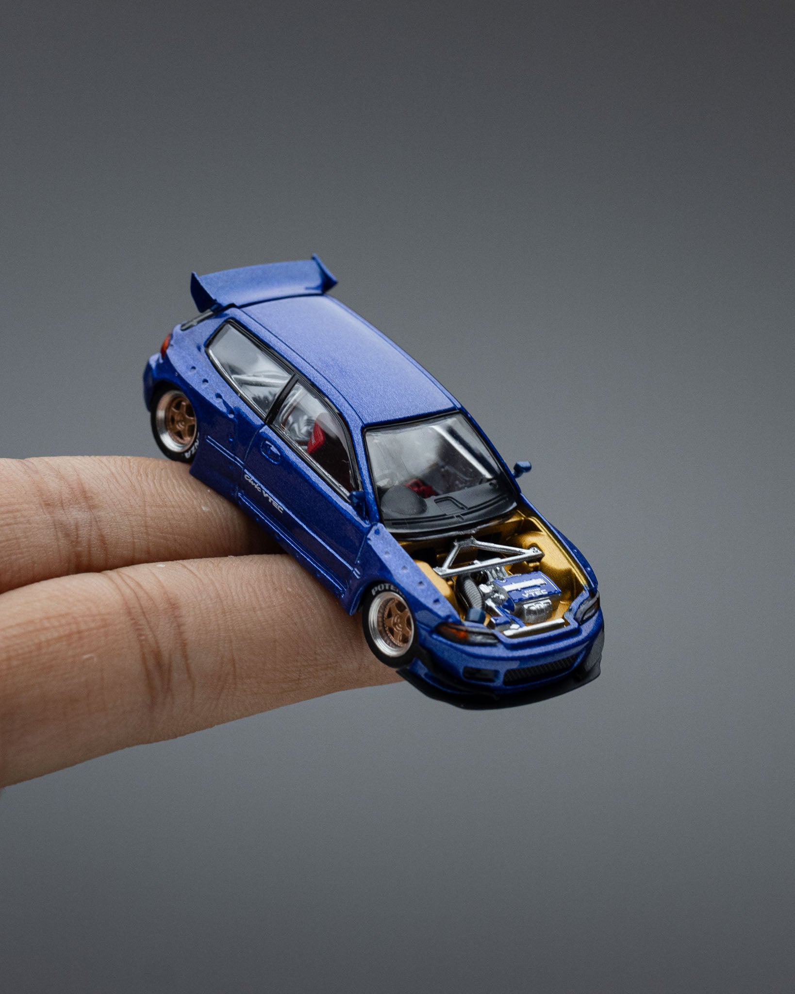 POP RACE 1:64 PANDEM CIVIC EG6 金属蓝带可开启引擎盖 PR640174
