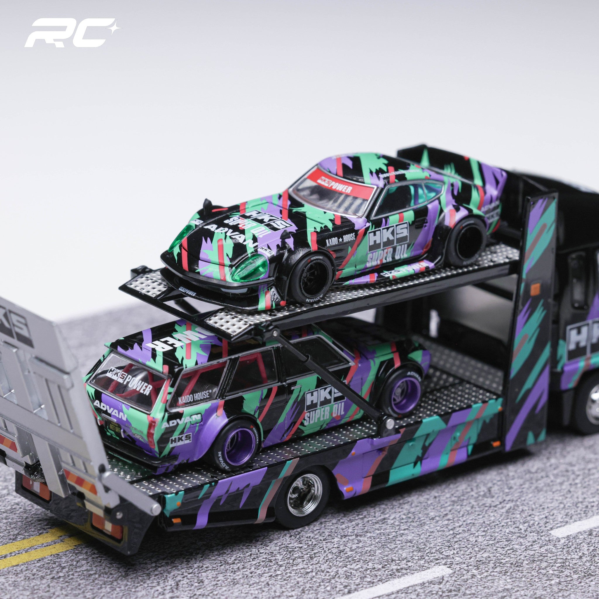GCD 1:64 HKS 三菱扶桑Fighter Mk2 双层拖车模型