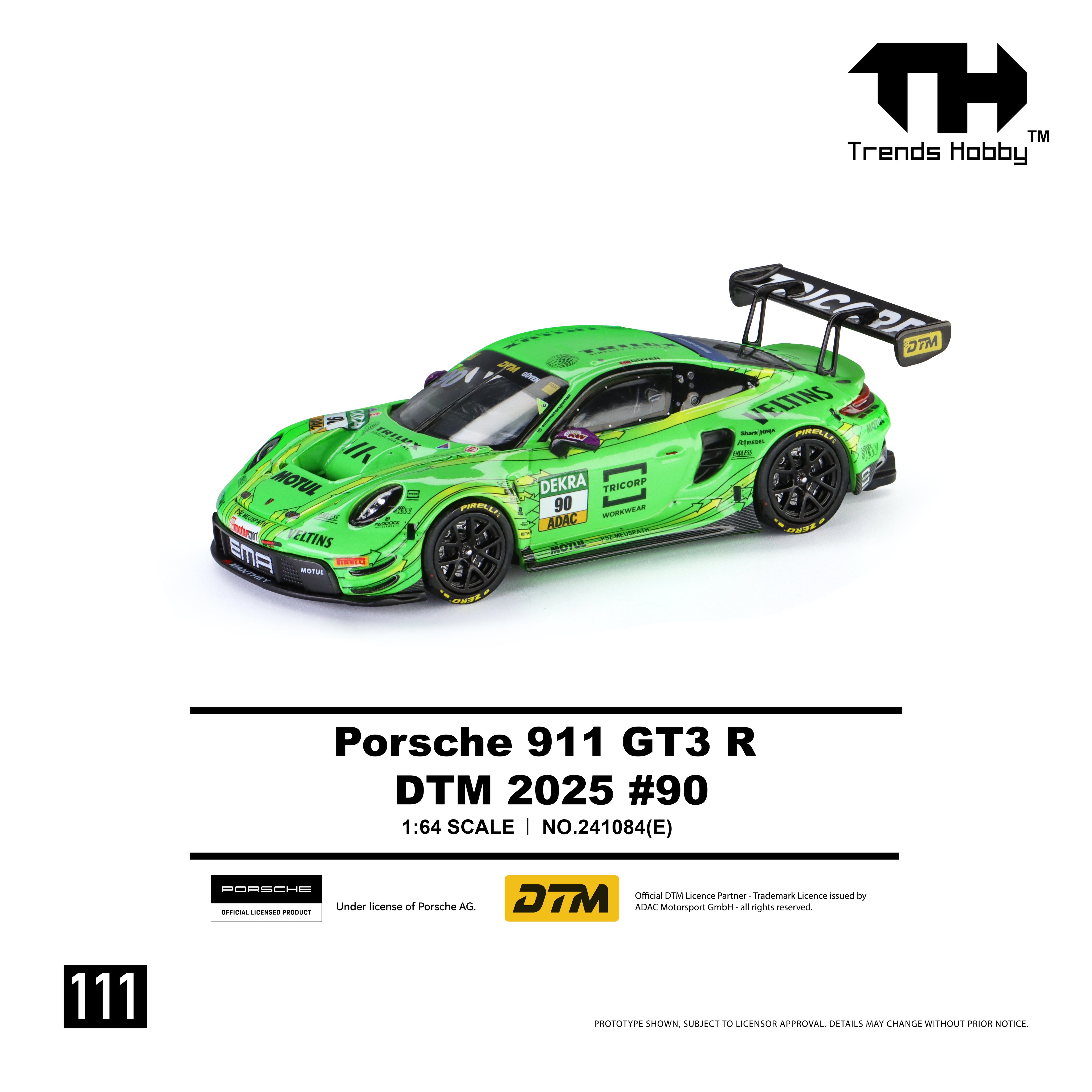 Trends Hobby TH 1:64 Porsche licensed product. Porsche 911 GT3 R DTM 2025 No. 90 (111) 241084 (E)