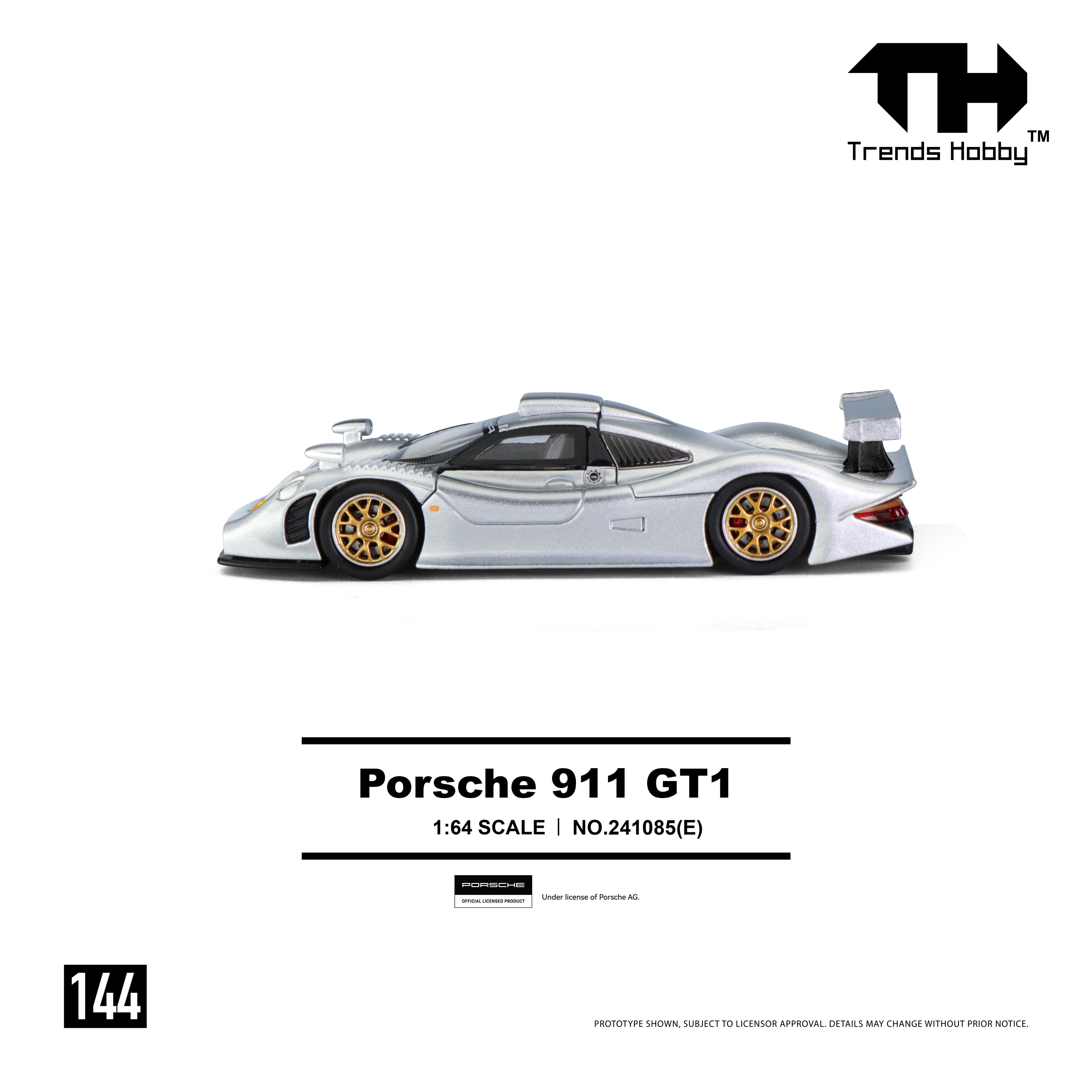 Trends Hobby TH 1:64 Porsche 911 GT1 1998 Silver (144), 241085 (E)