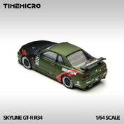 TM 1:64 Skyline GT-R R34 Matte Green Alloy Simulation Car Model