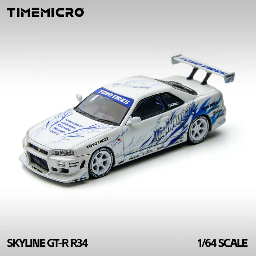 TimeMicro 1:64 Skyline GT-R R34 "Drift Flame" white alloy simulation