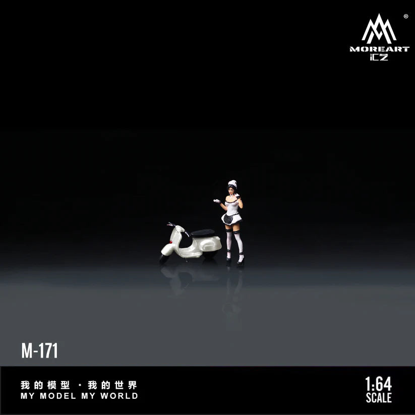 Huiyi MoreArt 1:64 White Scooter Motorcycle Female Servant Figure, Resin Model