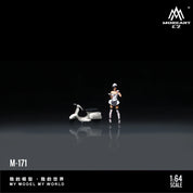 Huiyi MoreArt 1:64 White Scooter Motorcycle Female Servant Figure, Resin Model