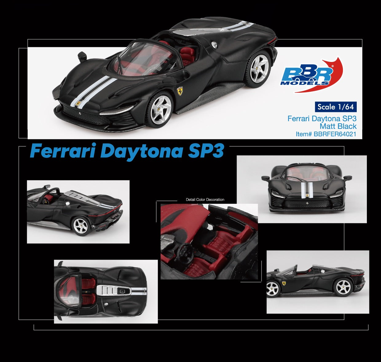 BBR 1/64 法拉利 Daytona SP3 哑光黑