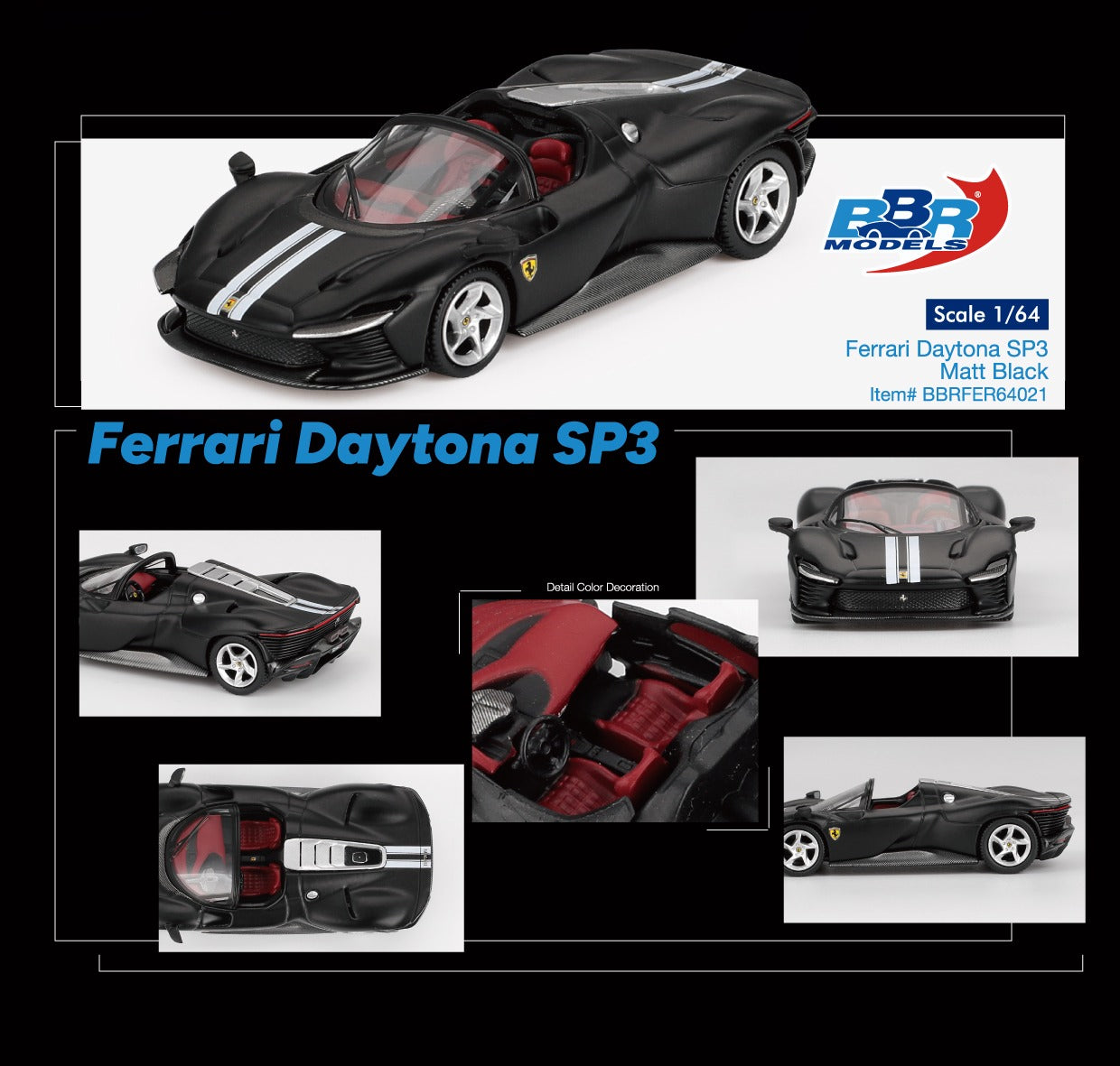 BBR 1/64 法拉利 Daytona SP3 哑光黑