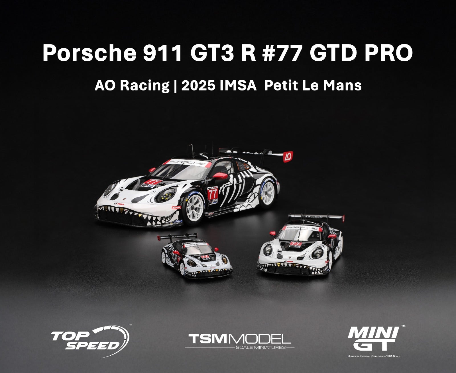 MINIGT 1/64 - Porsche 911 GT3 R #77 AO Racing 2025 IMSA  Petit Le Mans BL