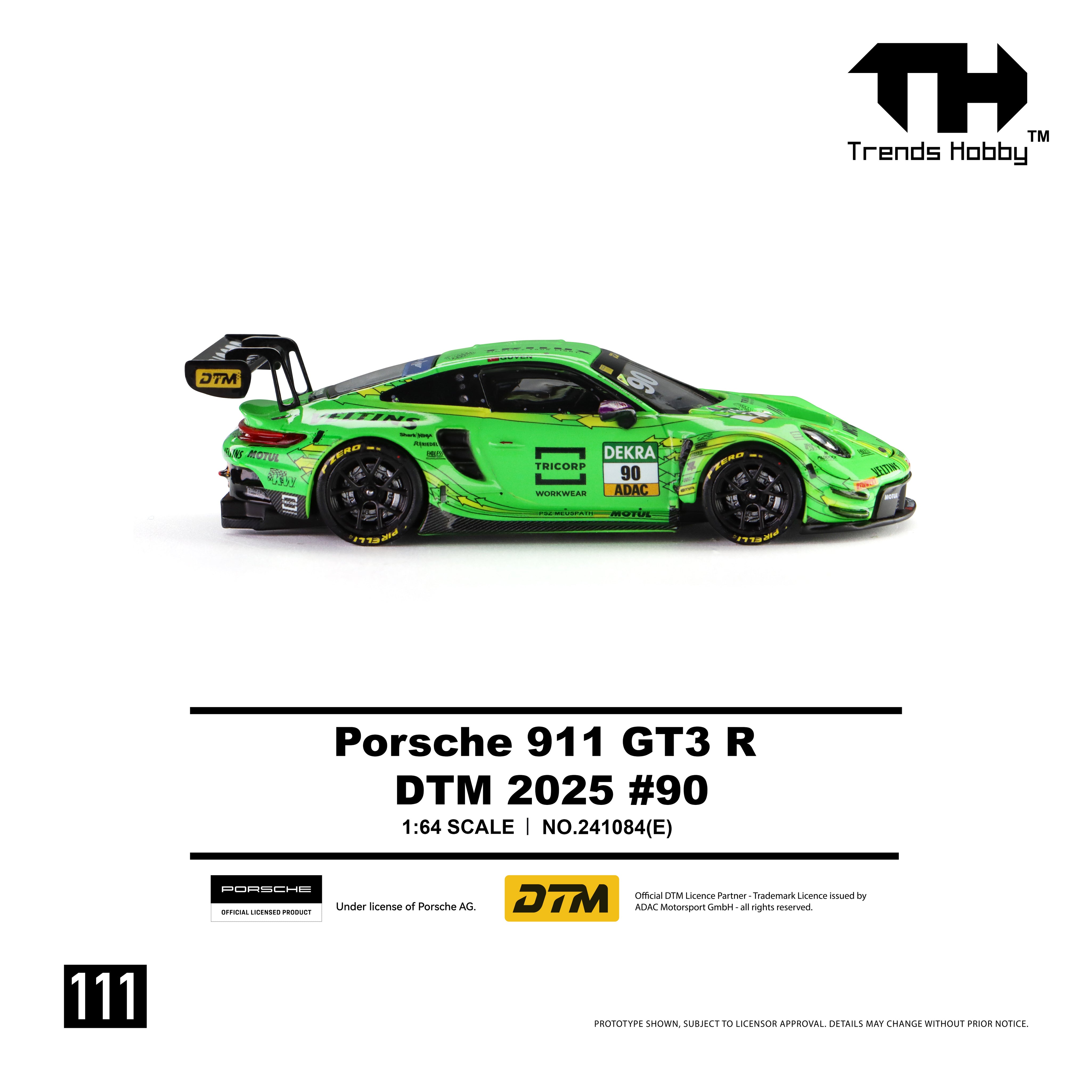Trends Hobby TH 1:64 Porsche licensed product. Porsche 911 GT3 R DTM 2025 No. 90 (111) 241084 (E)