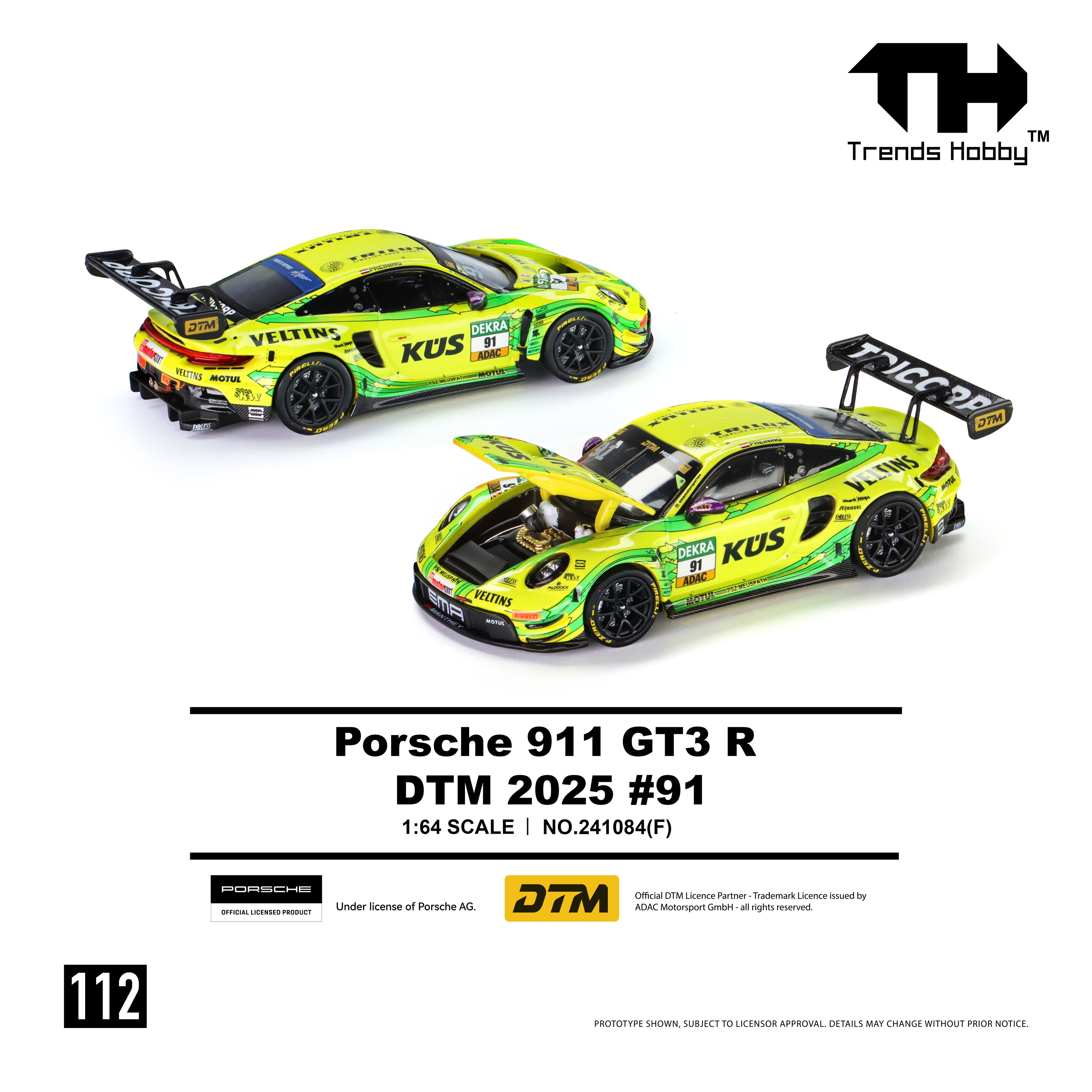 Trends Hobby TH 1:64 Porsche licensed product. Porsche 911 GT3 R DTM 2025 DTM 2025 No. 91 (112) 241084 (F)