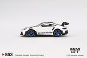 MINIGT - Porsche 911 (992) GT3 RS Weissach Package White withIndigo Blue RHD